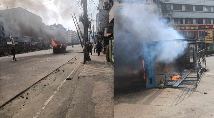 পোশাক শ্রমিকদের বিক্ষোভ, সেনাবাহিনী-পুলিশের গাড়িতে আগুন